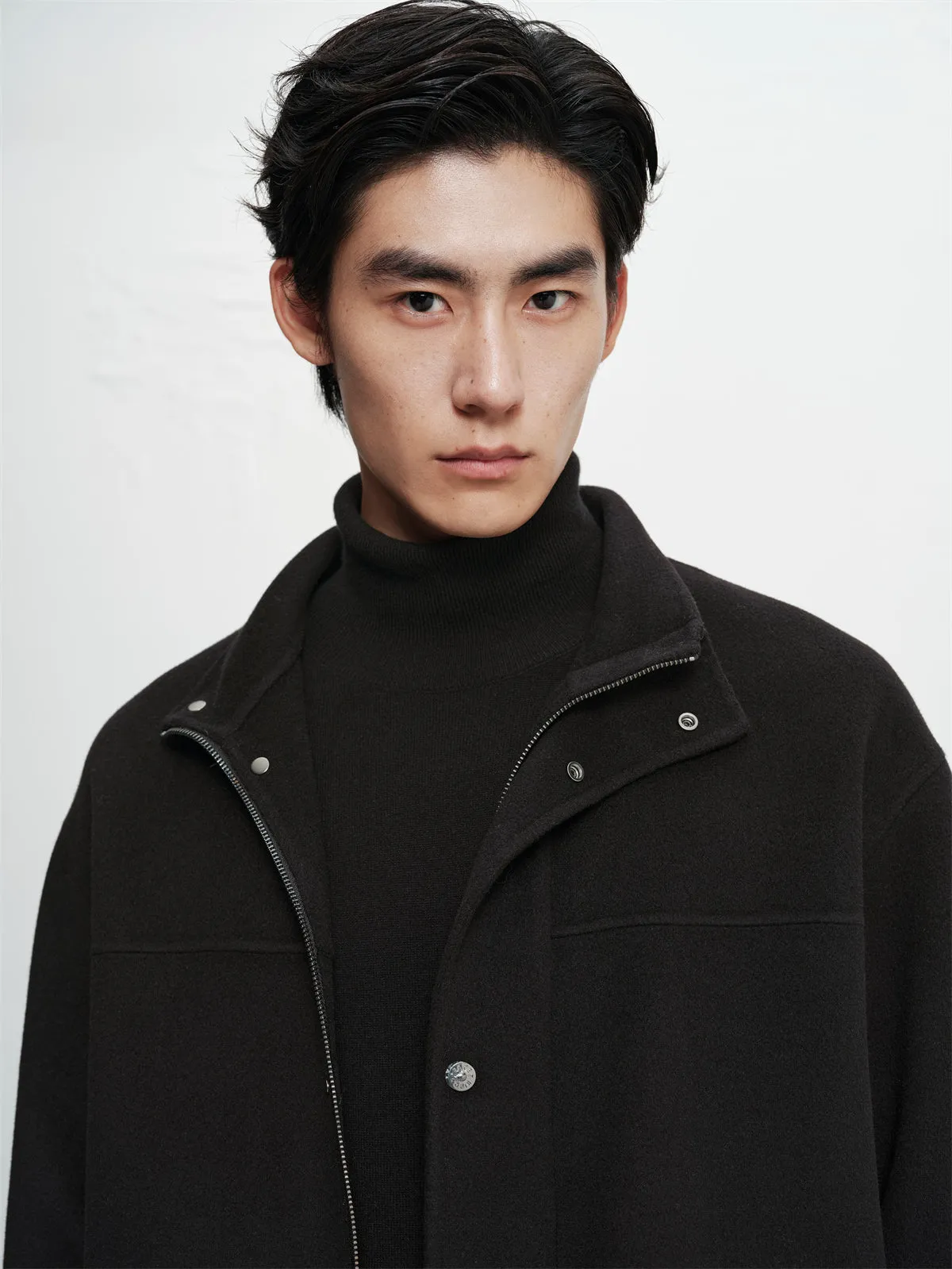 Men's Stand-Collar Double-Face Wool Jacket sold by PEACEBIRD product image thumbnail 4