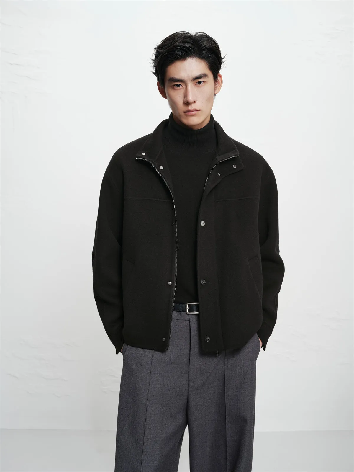 Men's Stand-Collar Double-Face Wool Jacket sold by PEACEBIRD product image thumbnail 2