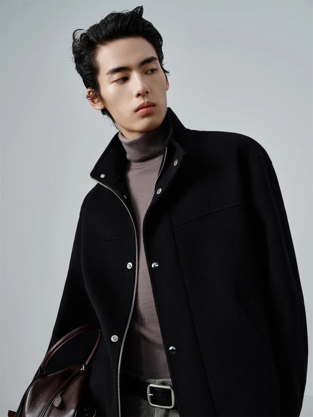 Men's Stand-Collar Double-Face Wool Jacket sold by PEACEBIRD product image thumbnail 5