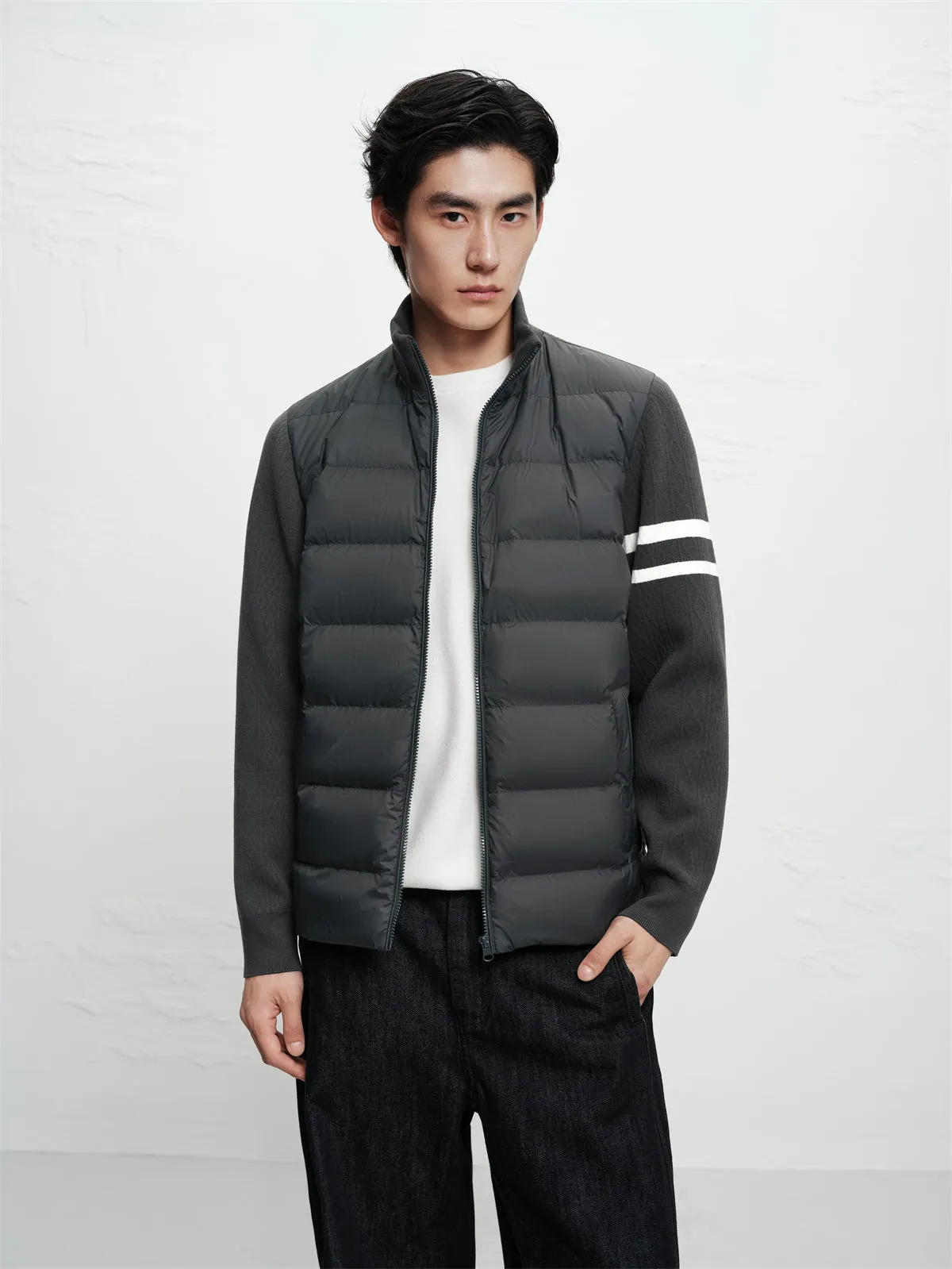 Men's Knit-Panel Lightweight Stand-Collar Goose Down Jacket sold by PEACEBIRD product image thumbnail 2