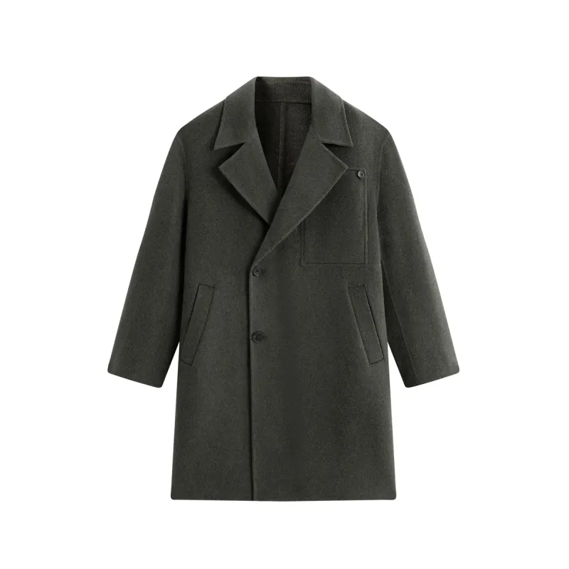 Men's Olive Double-Face Wool Coat made by PEACEBIRD
