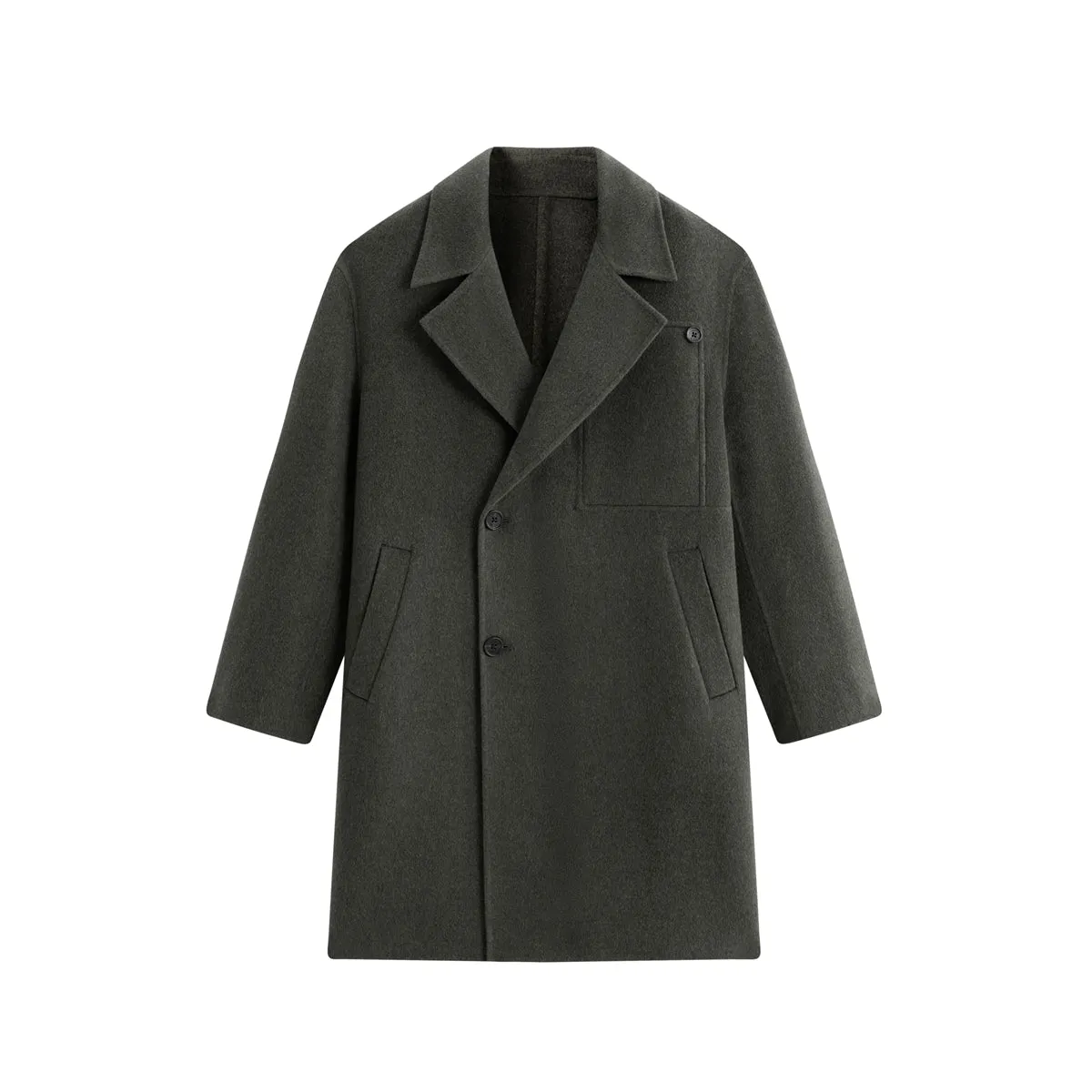Men's Olive Double-Face Wool Coat sold by PEACEBIRD