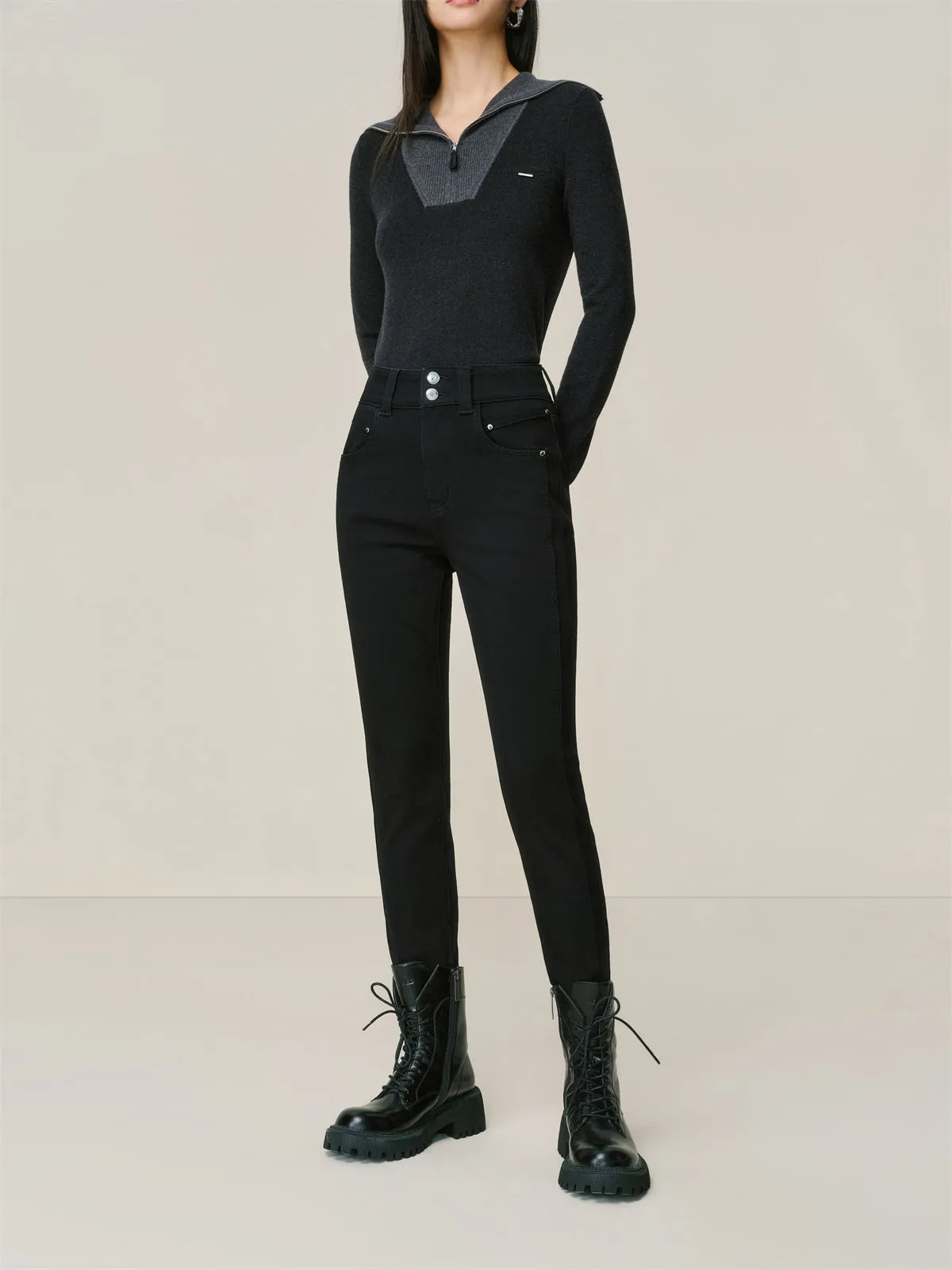 Women's Slim-Fit Fleece-Lined Jeans sold by PEACEBIRD product image thumbnail 2