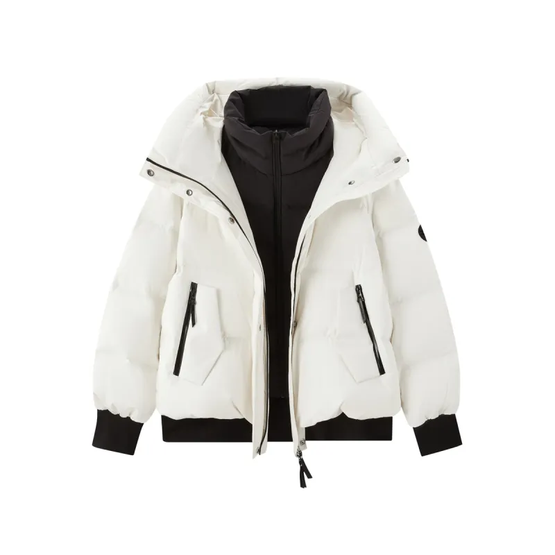 Women's Short Layered-Look Hooded Down Jacket sold by PEACEBIRD