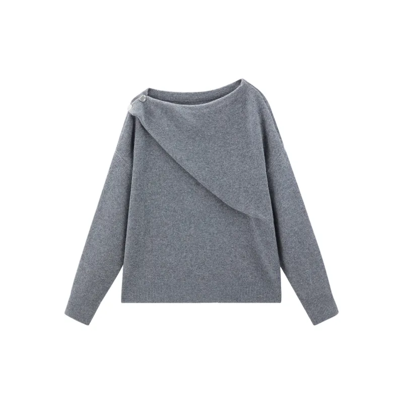Women's Asymmetric Bare-Shoulder Wool Sweater sold by PEACEBIRD