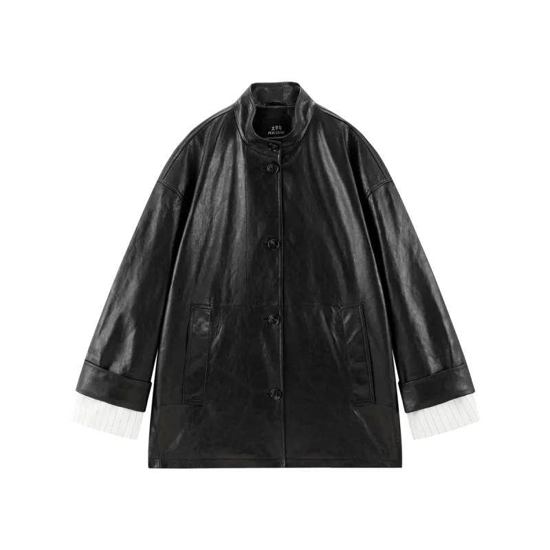 Women's Relaxed Straight-Cut Leather Jacket sold by PEACEBIRD
