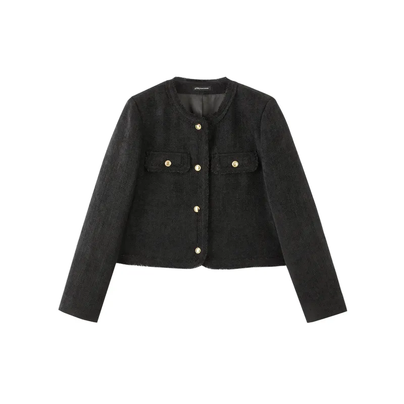 Women's Short Raw-Edge Tweed Jacket made by PEACEBIRD