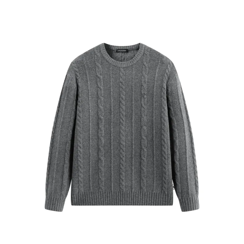 Men's Relaxed Solid Cable-Knit Pullover sold by PEACEBIRD