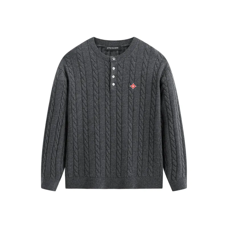 Men's Cable-Knit Henley Sweater sold by PEACEBIRD