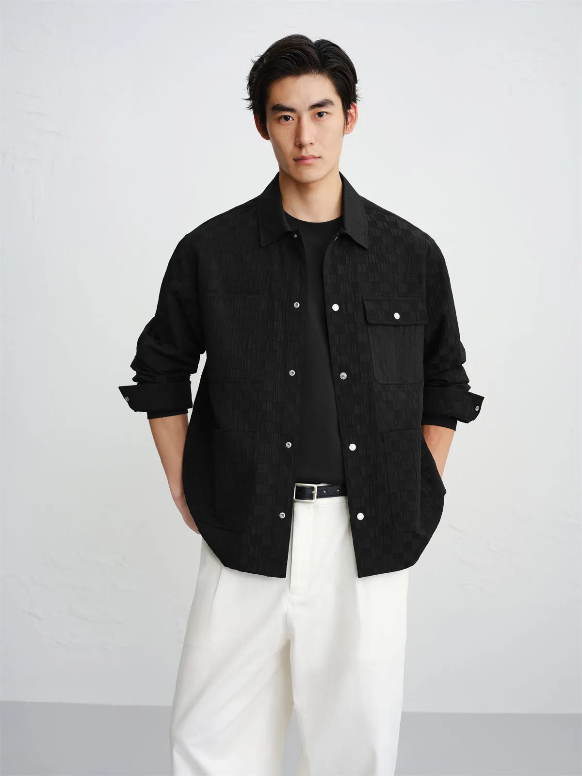 Men's Relaxed Checkerboard Jacquard Shirt sold by PEACEBIRD product image thumbnail 2