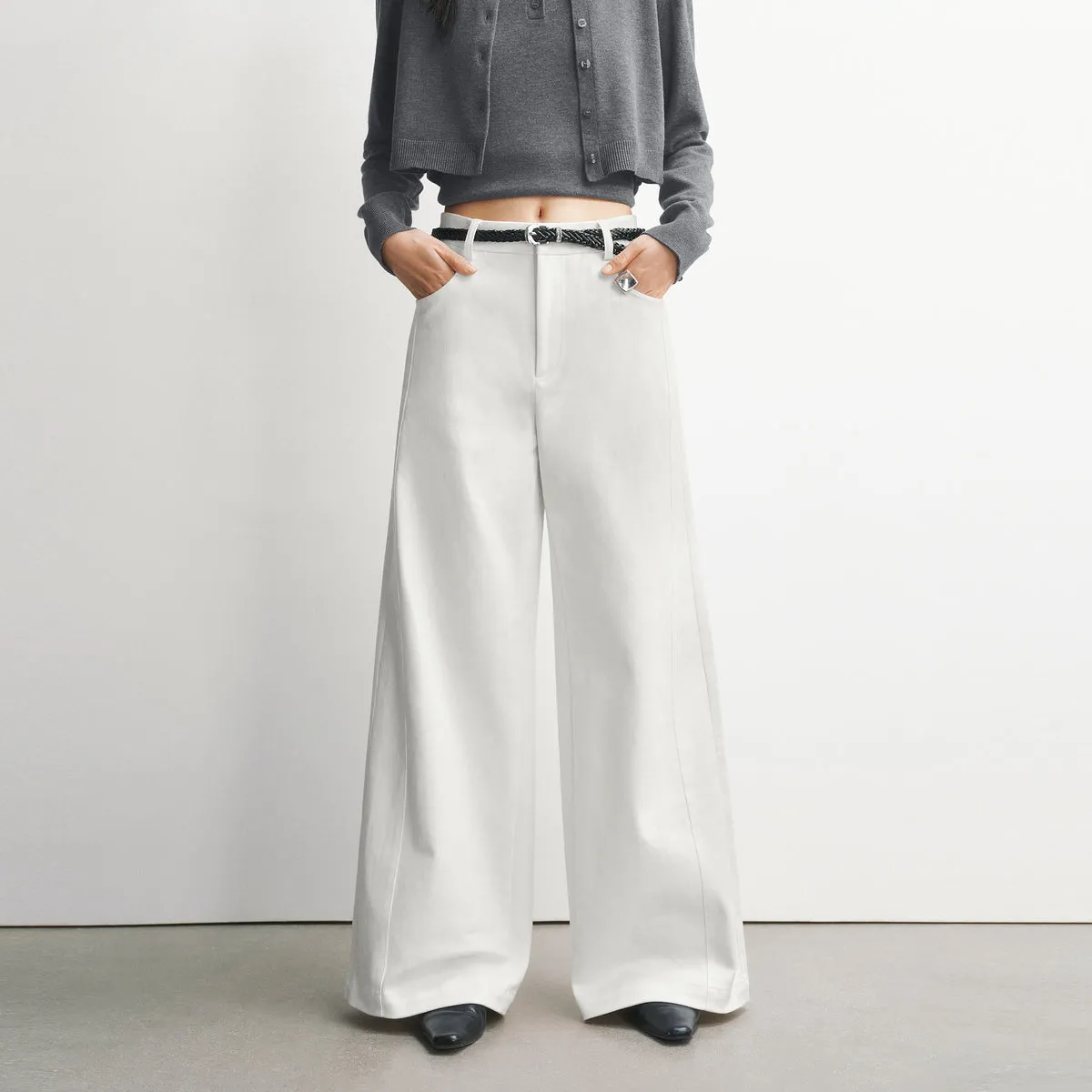 Women's Basic Wide-Leg Casual Pants with Belt sold by PEACEBIRD product image thumbnail 2