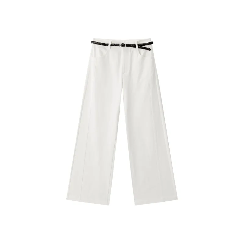 Women's Basic Wide-Leg Casual Pants with Belt sold by PEACEBIRD