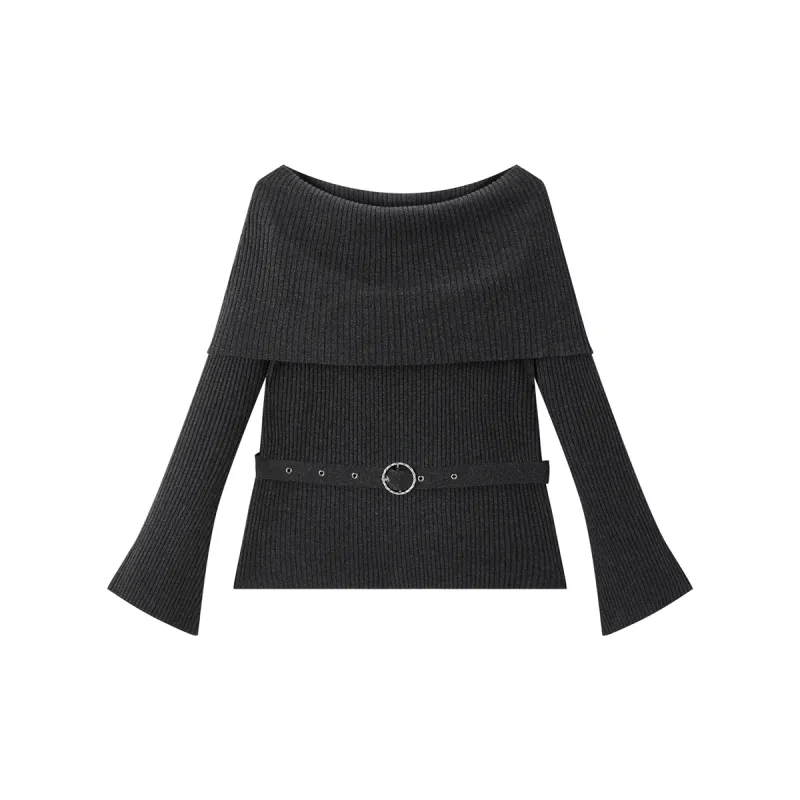 Women's Metallic Off-Shoulder Knit Top with Belt made by PEACEBIRD