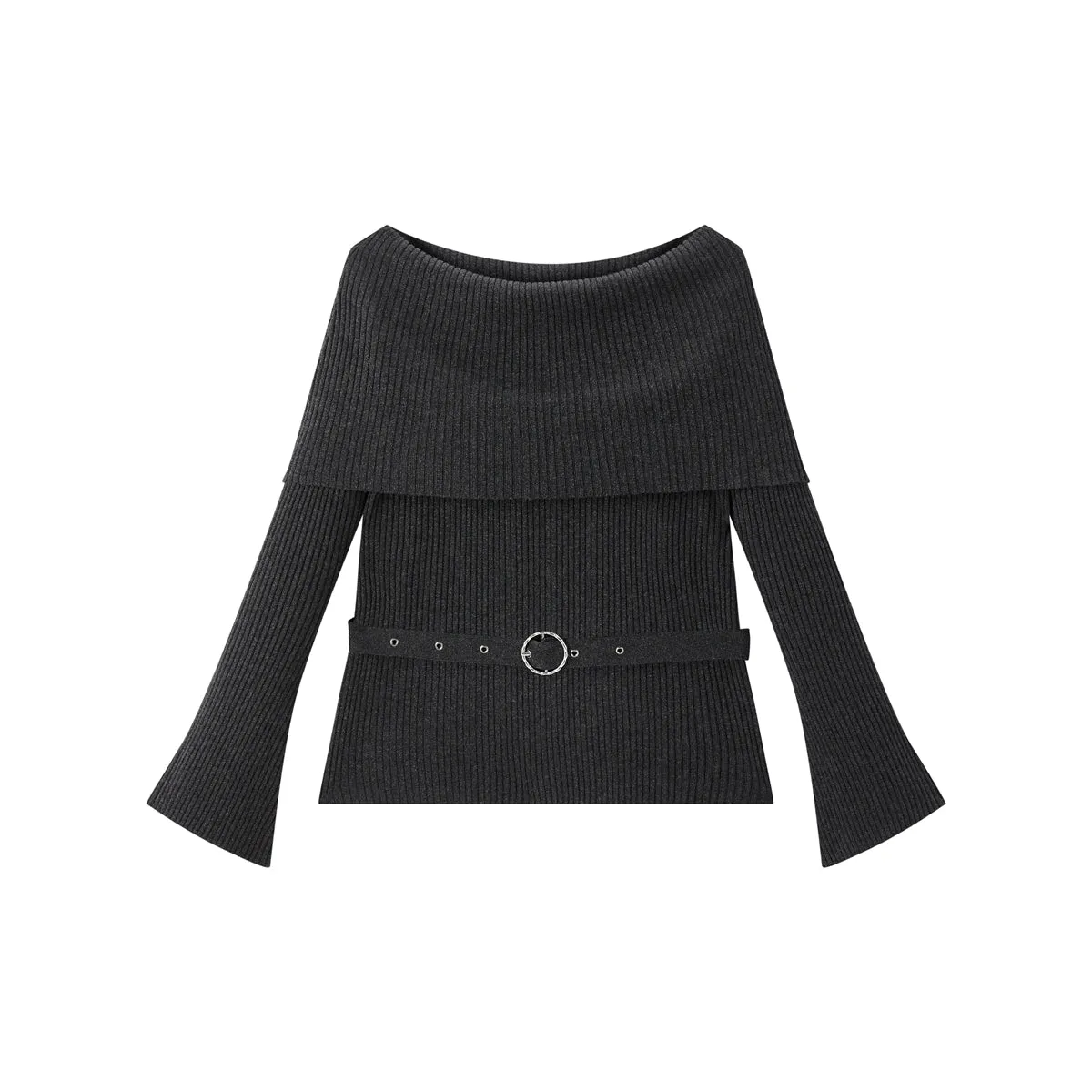 Women's Metallic Off-Shoulder Knit Top with Belt sold by PEACEBIRD