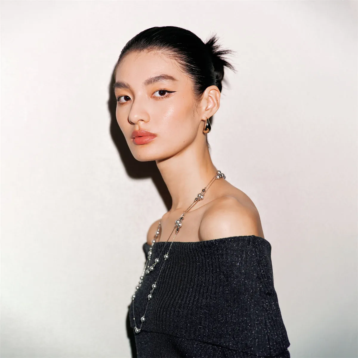 Women's Metallic Off-Shoulder Knit Top with Belt sold by PEACEBIRD product image thumbnail 4
