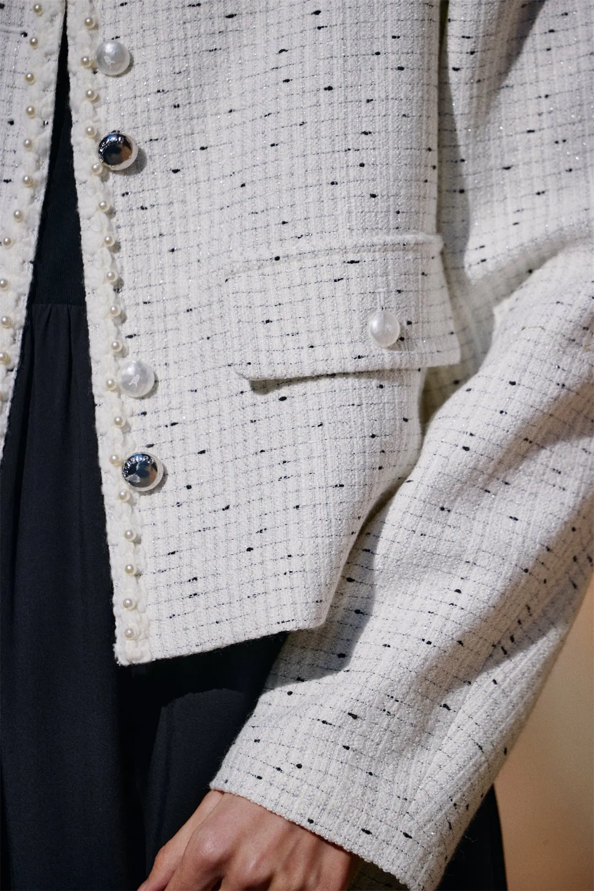 Women's Short Tweed Knit Jacket sold by PEACEBIRD product image thumbnail 5
