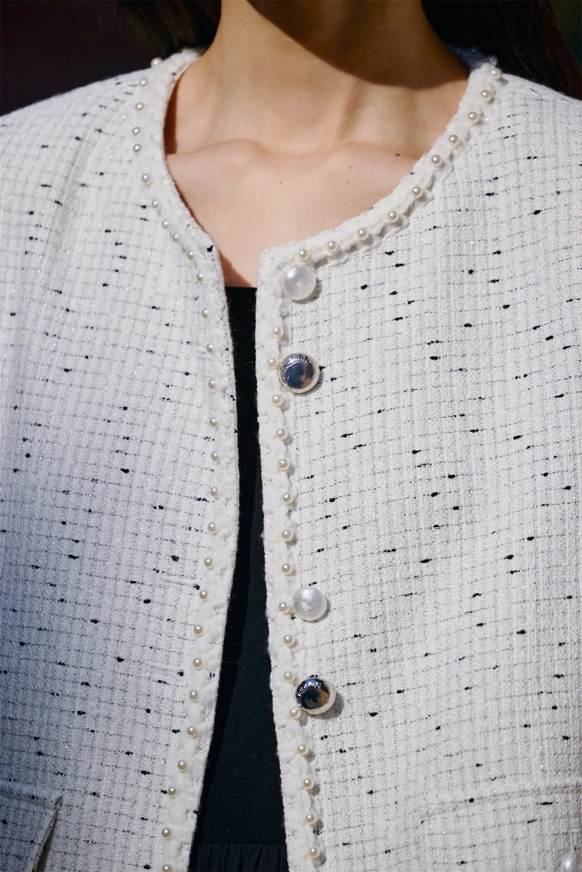 Women's Short Tweed Knit Jacket sold by PEACEBIRD product image thumbnail 4