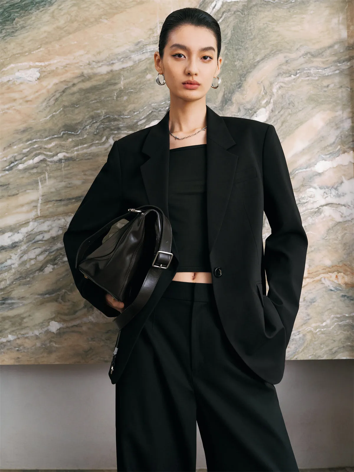Women's Classic Boxy Notch-Lapel Blazer sold by PEACEBIRD product image thumbnail 5