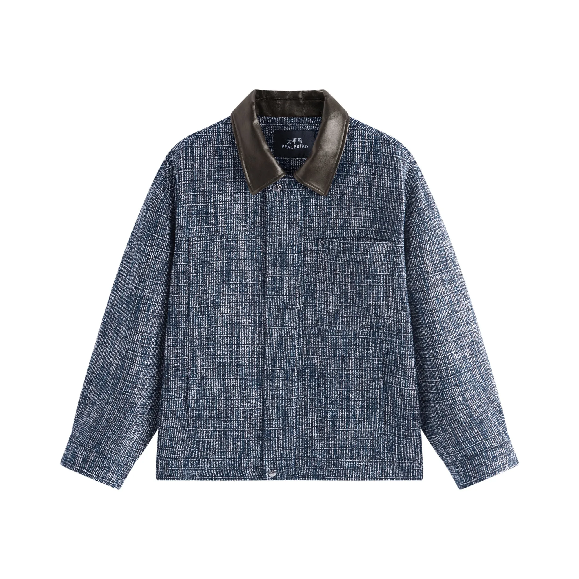 Men's Textured Tweed-Style Jacket with PU Collar sold by PEACEBIRD