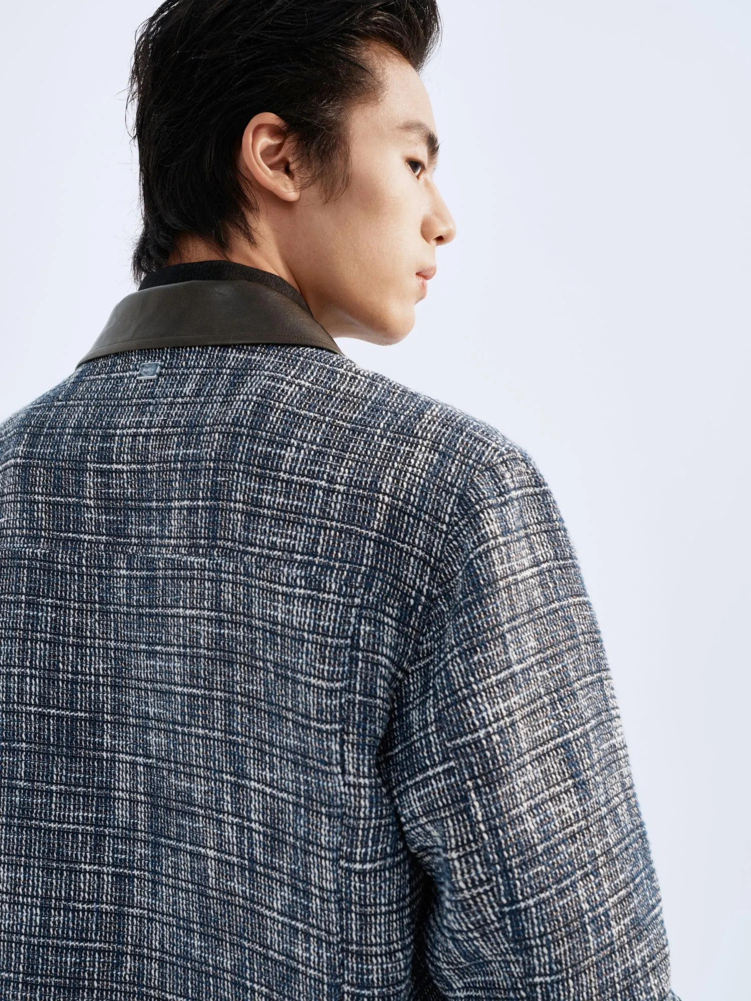 Men's Textured Tweed-Style Jacket with PU Collar sold by PEACEBIRD product image thumbnail 5