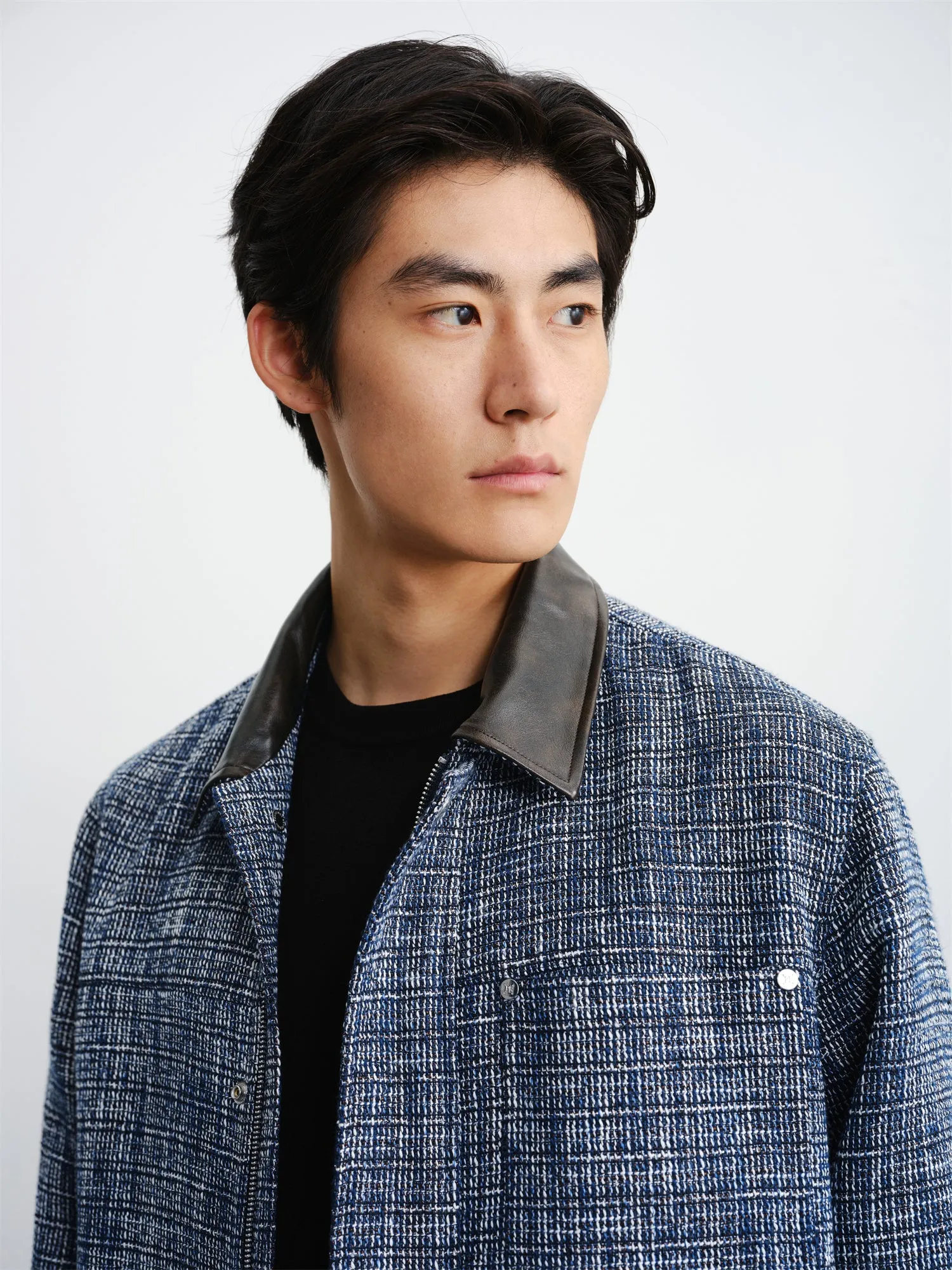 Men's Textured Tweed-Style Jacket with PU Collar sold by PEACEBIRD product image thumbnail 4
