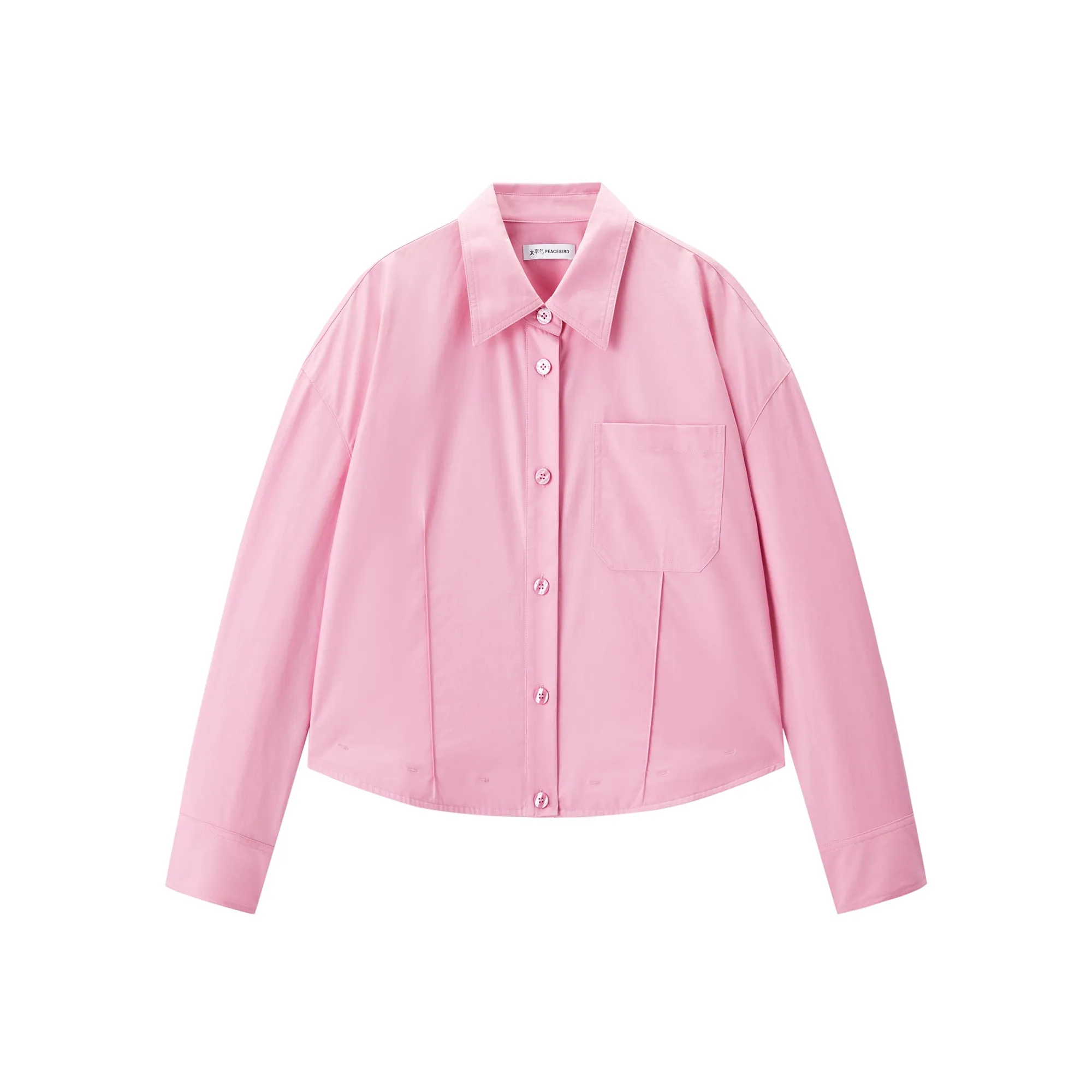 Women's Cropped Oversized Shirt with Drawstring Hem sold by PEACEBIRD