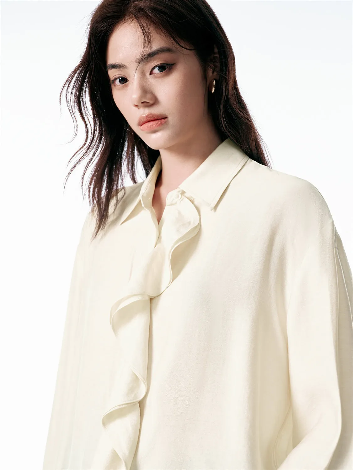 Women's Shirt with Detachable Ruffle Trim sold by PEACEBIRD product image thumbnail 4