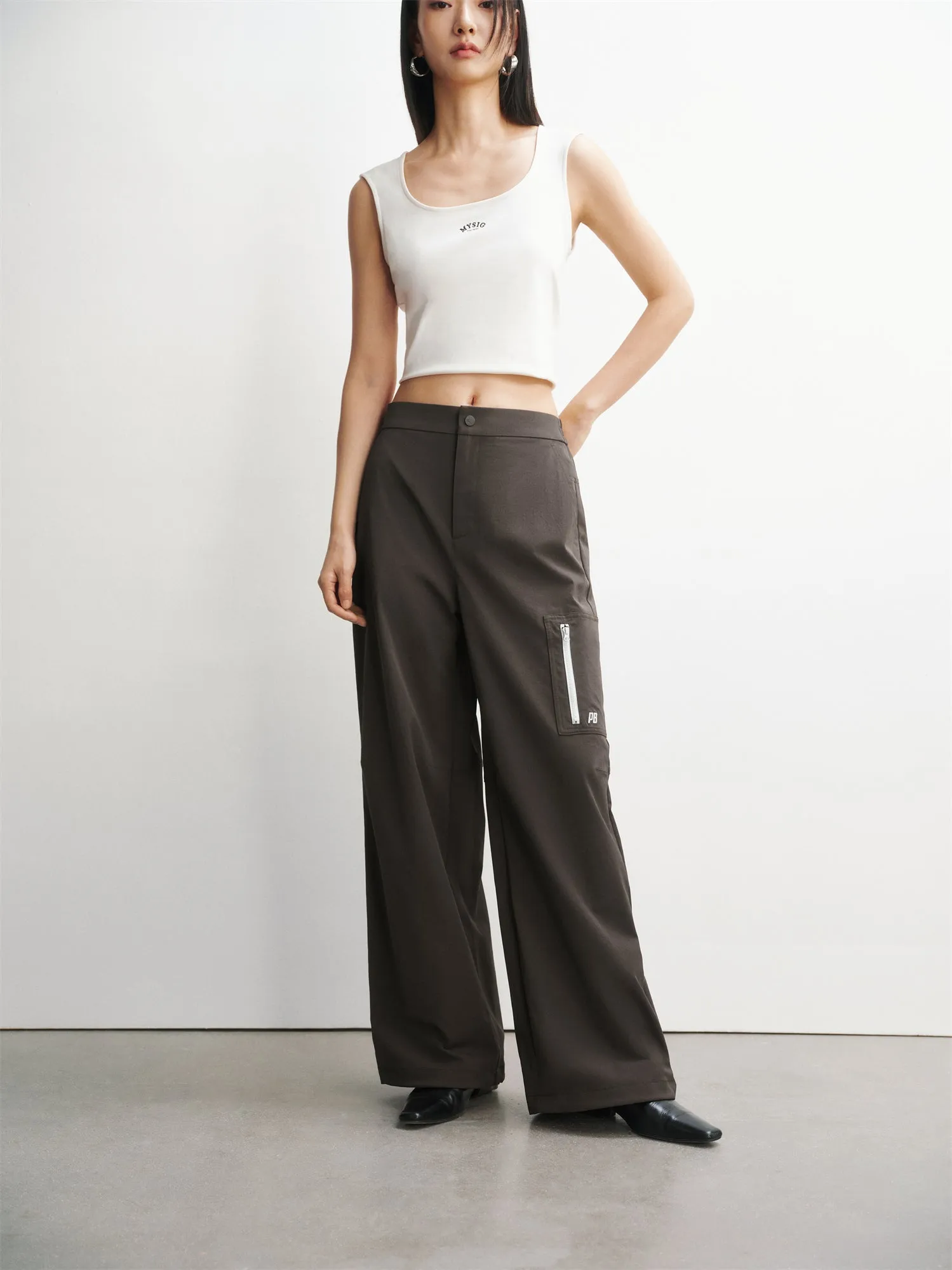 Women's Wide-Leg Casual Pants with Patch Detail sold by PEACEBIRD product image thumbnail 2