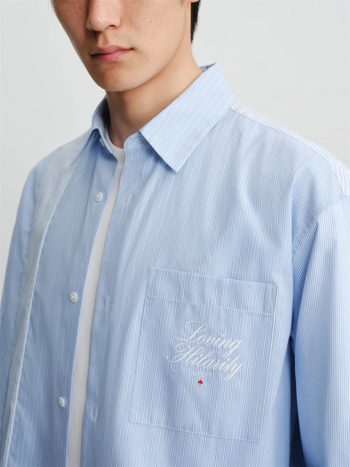 Men's Striped Shirt with Pocket Embroidery sold by PEACEBIRD product image thumbnail 4