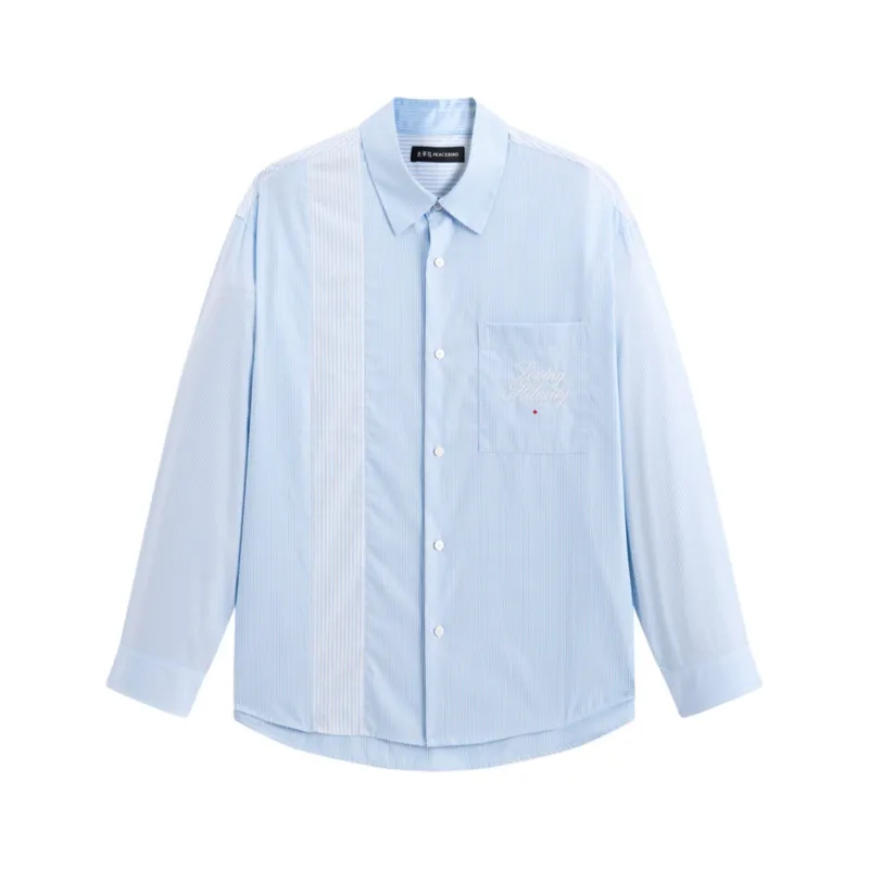 Men's Striped Shirt with Pocket Embroidery made by PEACEBIRD