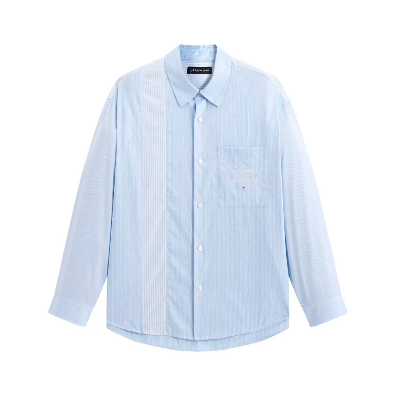 Men's Striped Shirt with Pocket Embroidery sold by PEACEBIRD