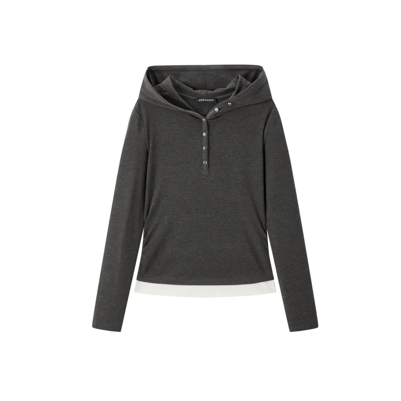 Women's Contrast Layered-Look Ruched Top made by PEACEBIRD