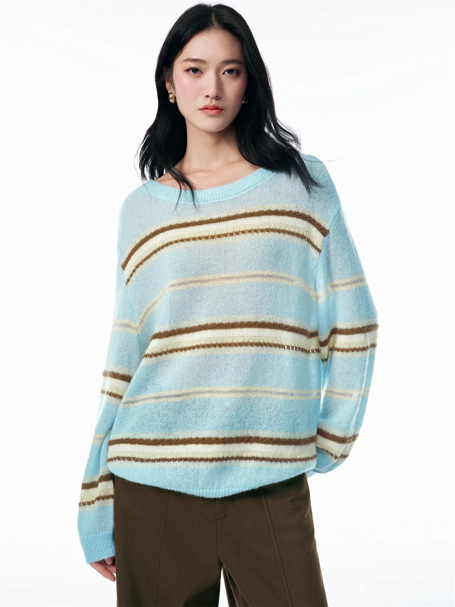 Women's Alpaca-Blend Striped Knit Sweater sold by PEACEBIRD product image thumbnail 2