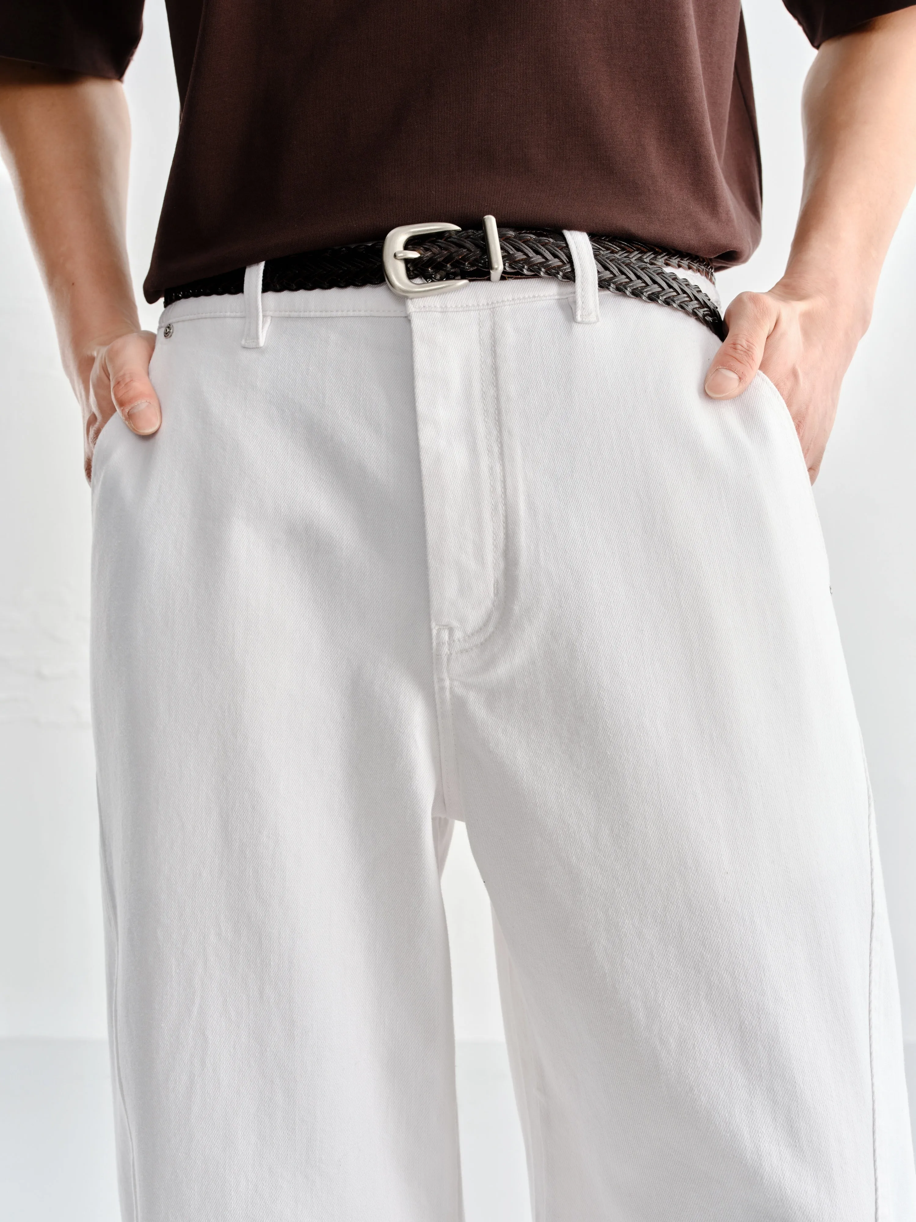 Men's White Elastic-Waist Straight-Leg Jeans sold by PEACEBIRD product image thumbnail 4