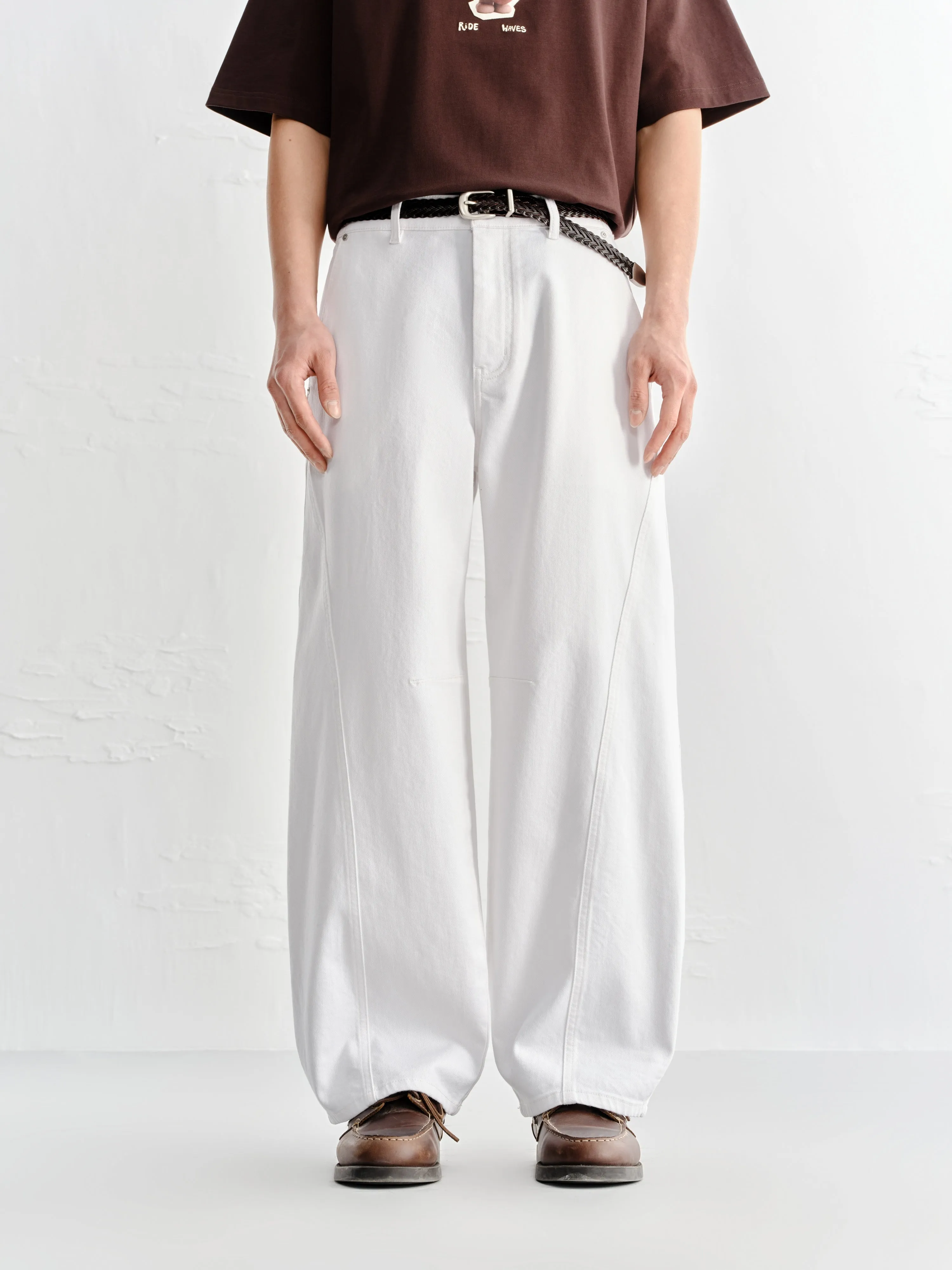 Men's White Elastic-Waist Straight-Leg Jeans sold by PEACEBIRD product image thumbnail 2