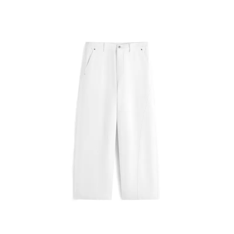 Men's White Elastic-Waist Straight-Leg Jeans made by PEACEBIRD
