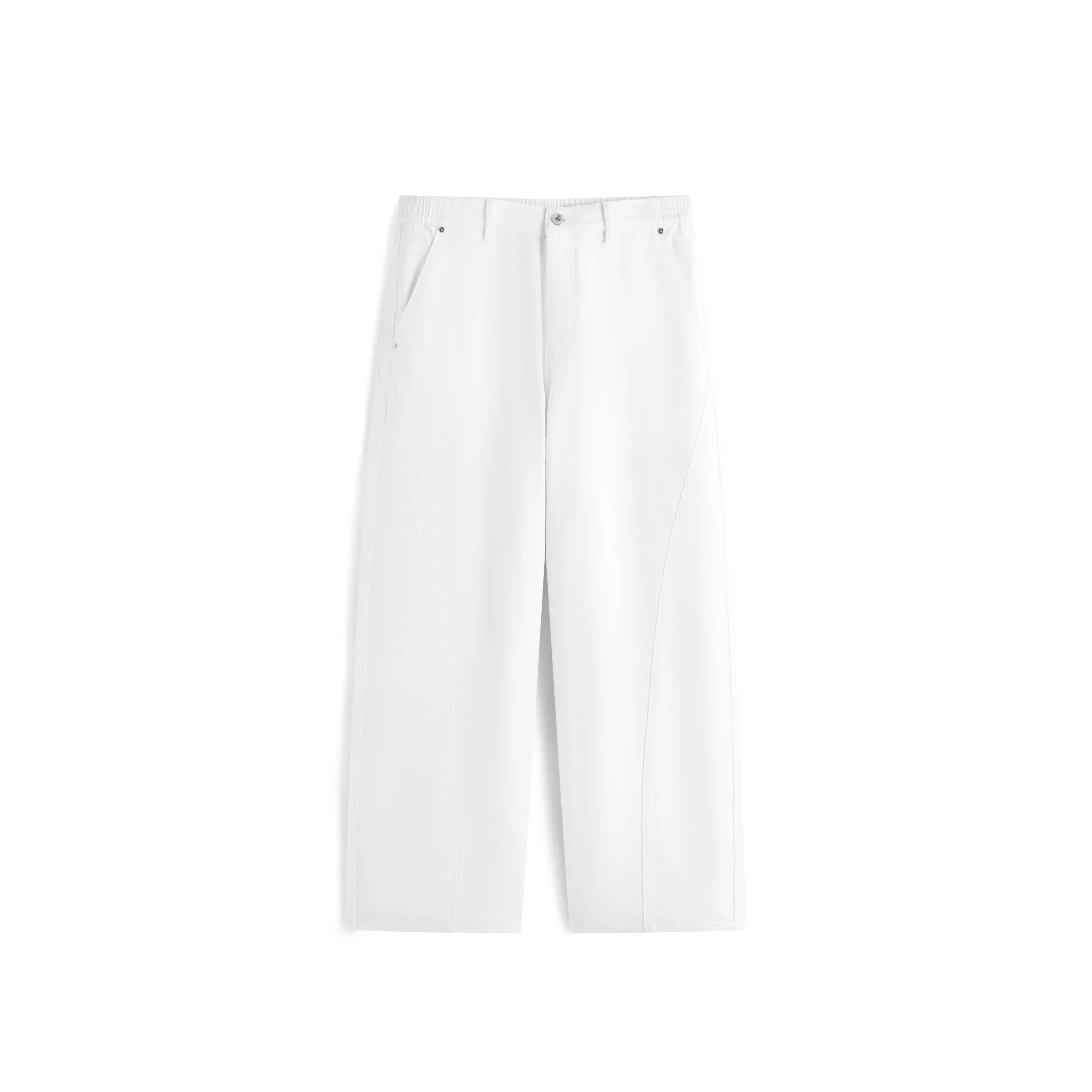 Men's White Elastic-Waist Straight-Leg Jeans sold by PEACEBIRD