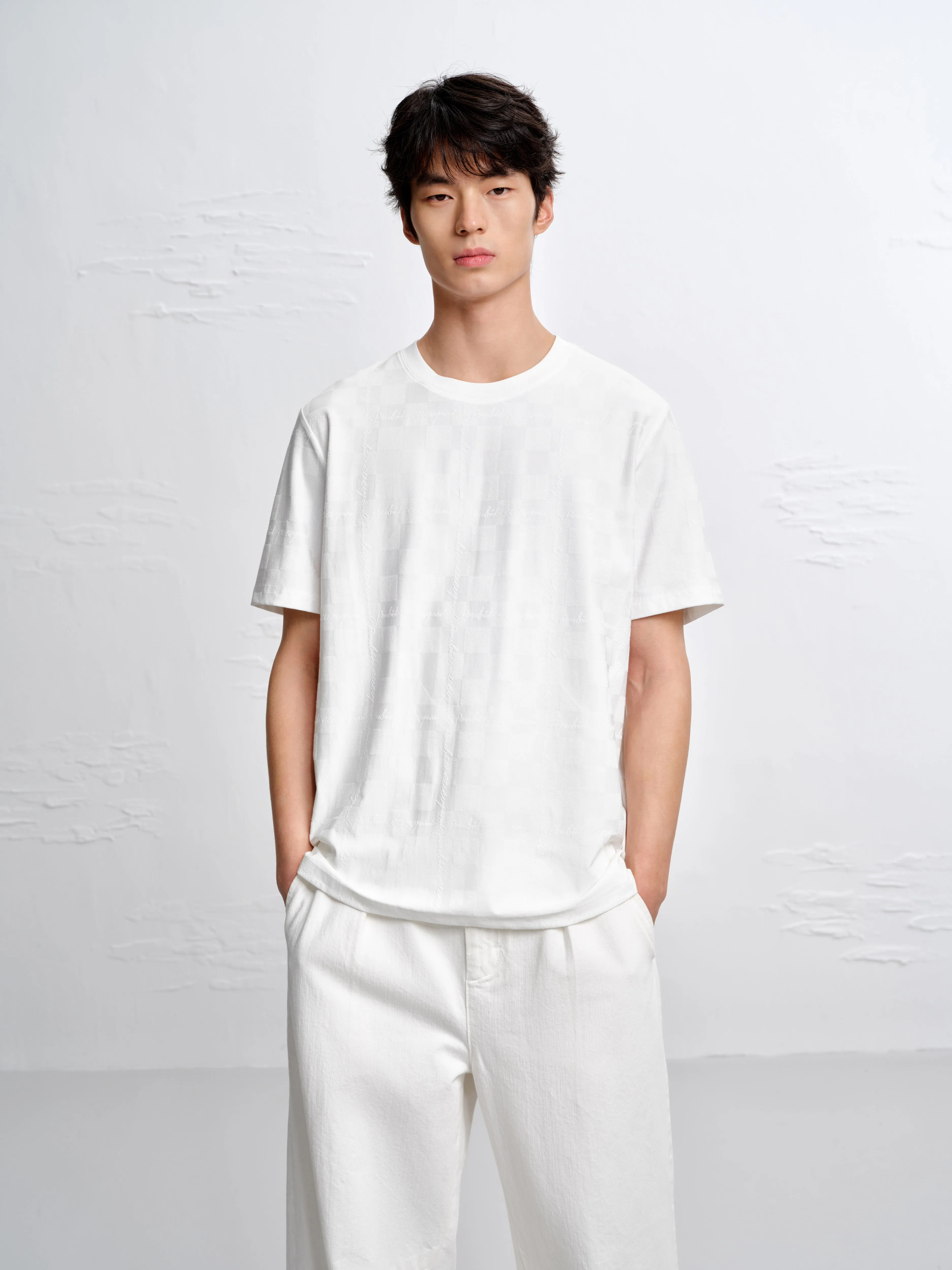 Men's Solid Tonal Jacquard T-Shirt sold by PEACEBIRD product image thumbnail 2