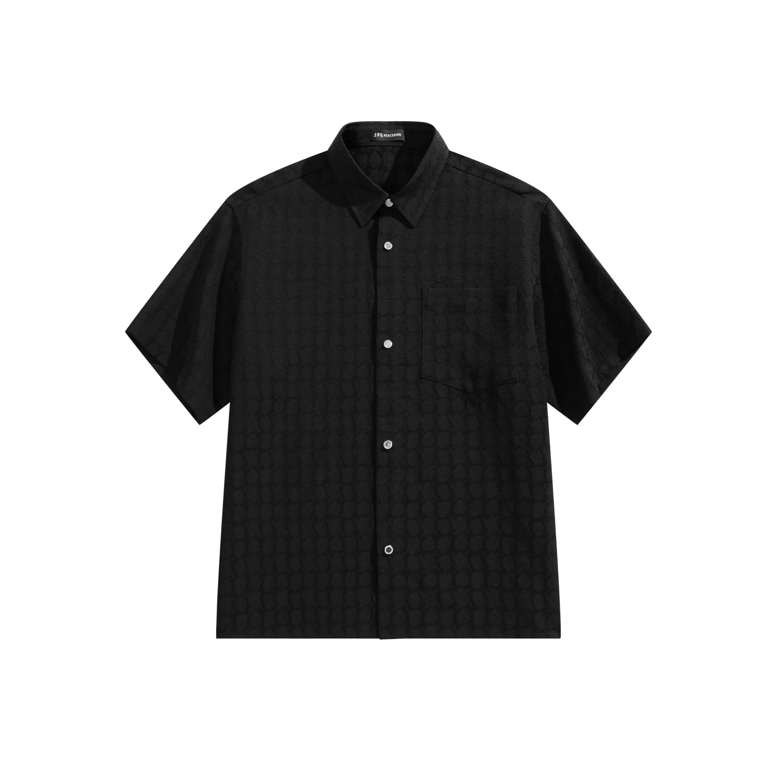 Men's Black Tonal Jacquard Short-Sleeve Shirt sold by PEACEBIRD