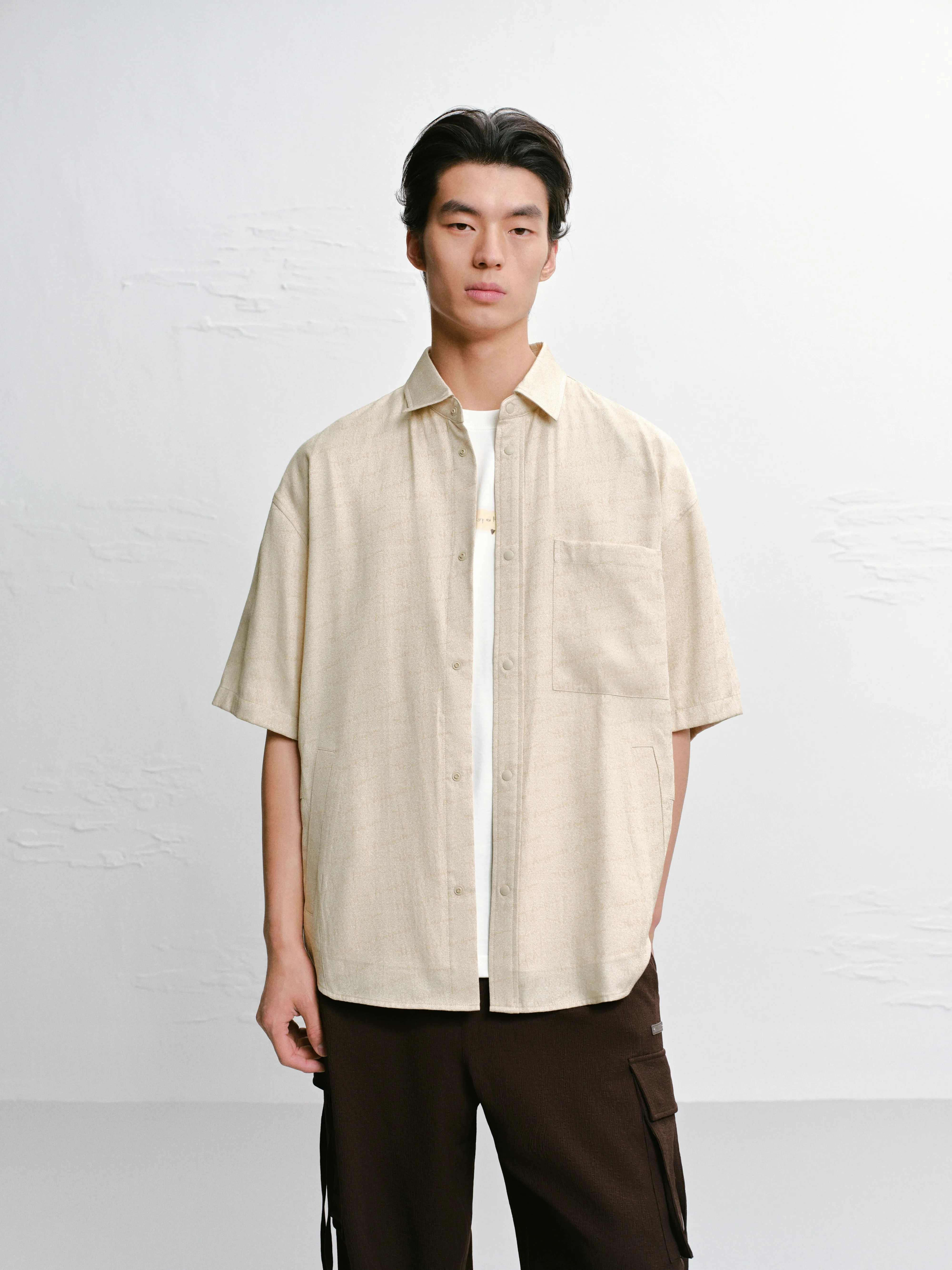 Men's Letter Jacquard Short-Sleeve Shirt sold by PEACEBIRD product image thumbnail 2