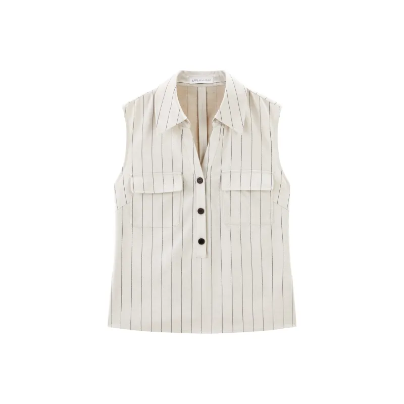 Women's Minimalist Vertical Stripe V-neck Top made by PEACEBIRD