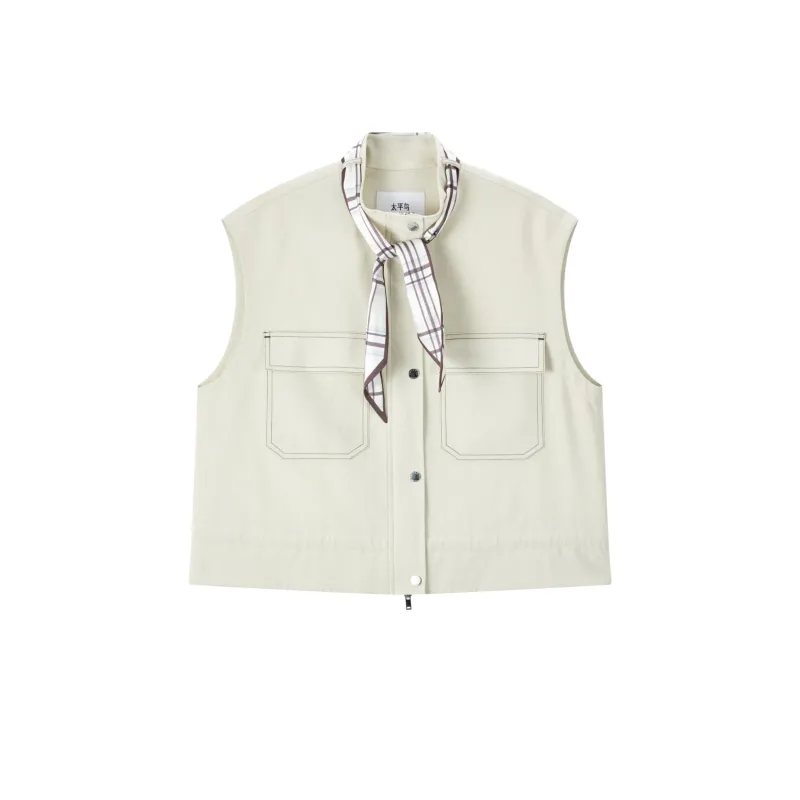 Women's Cargo Structured Shoulder Vest with Scarf Detail made by PEACEBIRD
