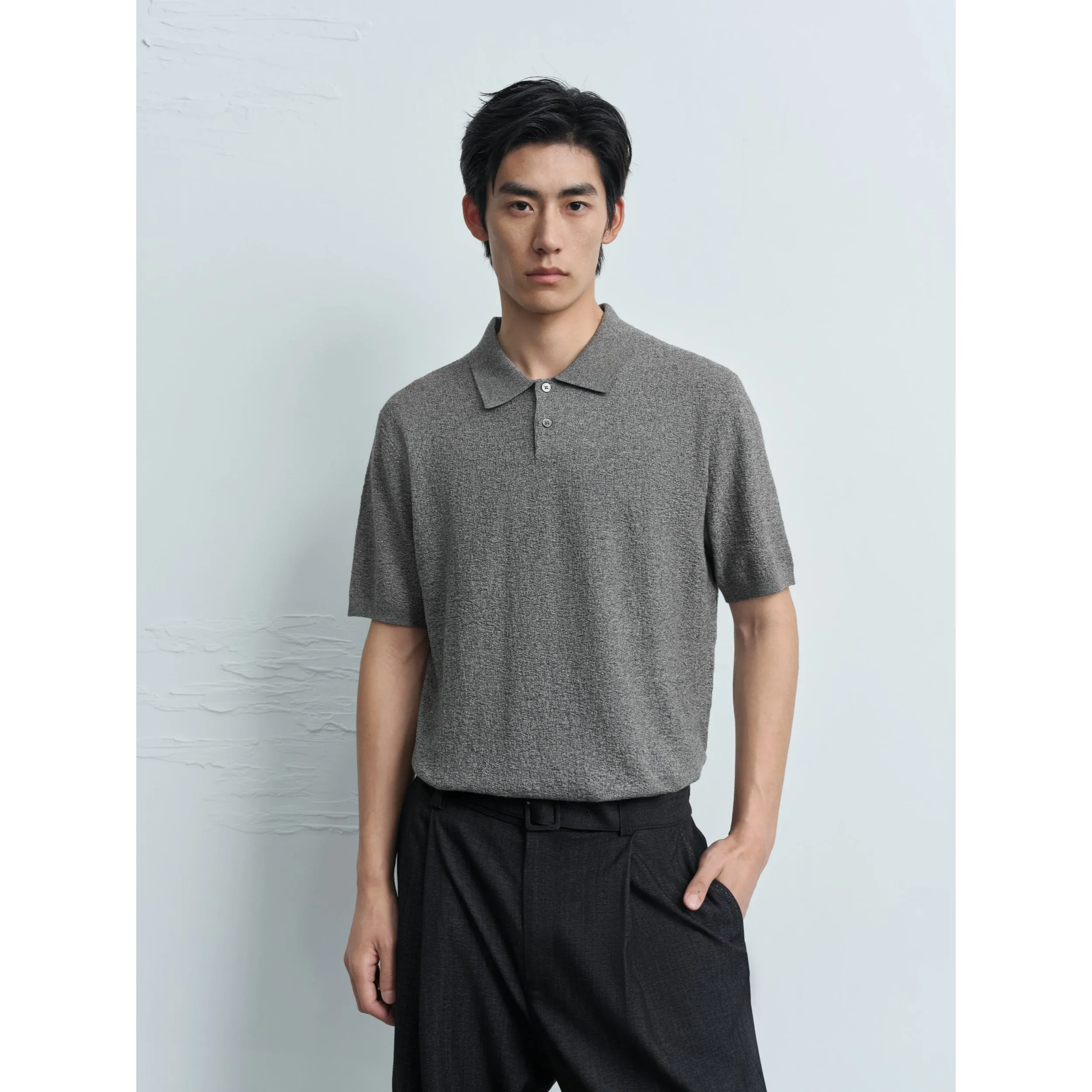 Men's Old Money Style Knit Polo Shirt sold by PEACEBIRD product image thumbnail 2