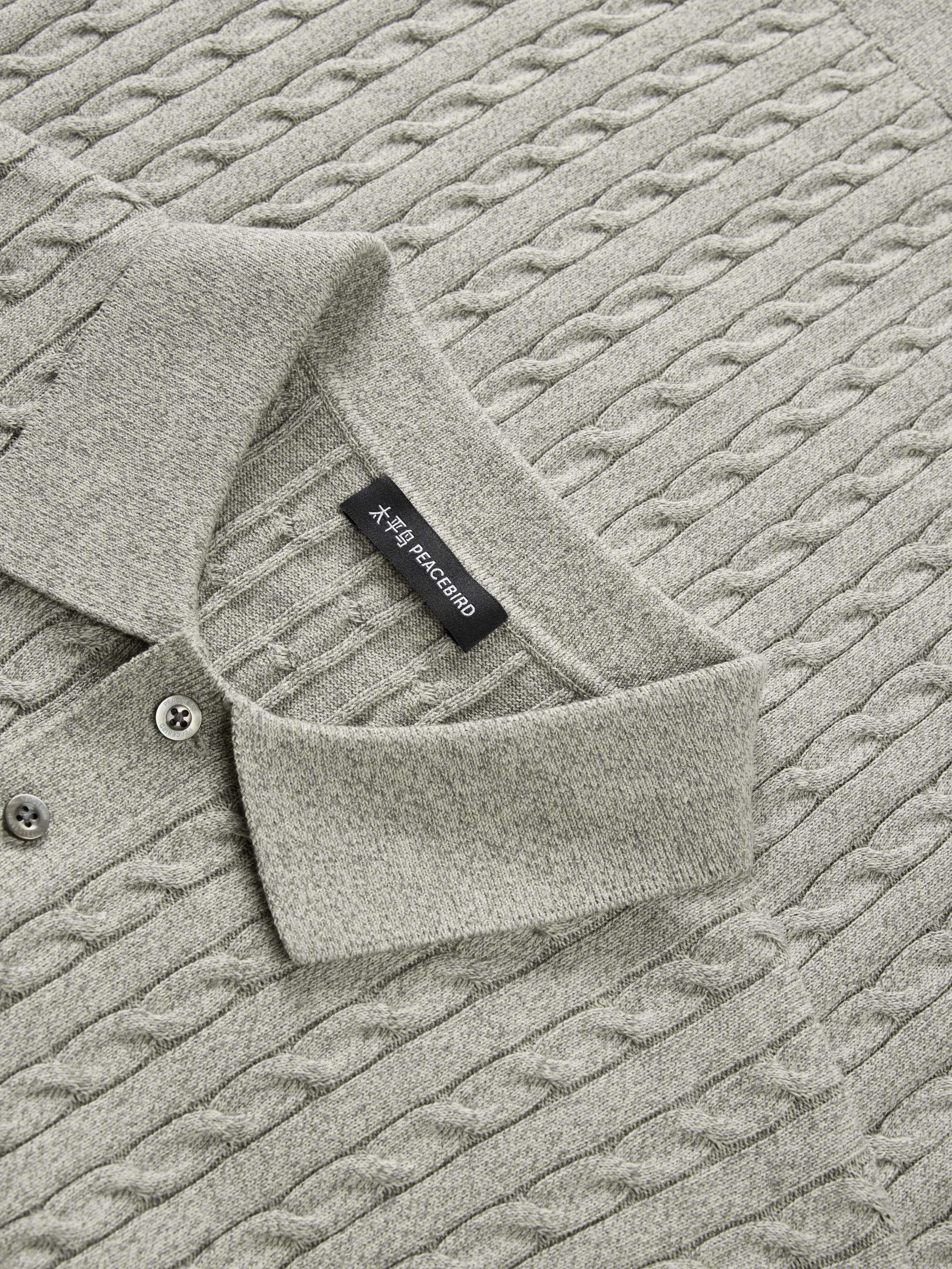 Men's Old Money Style Cable-Knit Short-Sleeve Polo sold by PEACEBIRD product image thumbnail 4