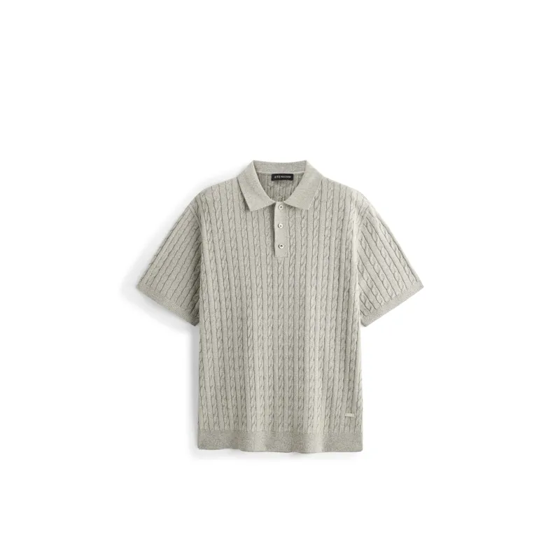 Men's Old Money Style Cable-Knit Short-Sleeve Polo made by PEACEBIRD