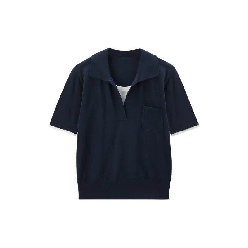 Women's Casual Faux-Layer Knit Short-Sleeve Top made by PEACEBIRD