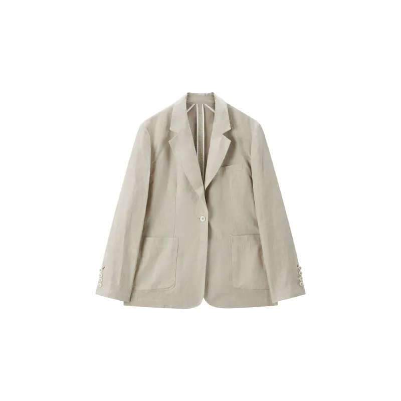 Women's Casual Linen Detachable-Lining Blazer made by PEACEBIRD