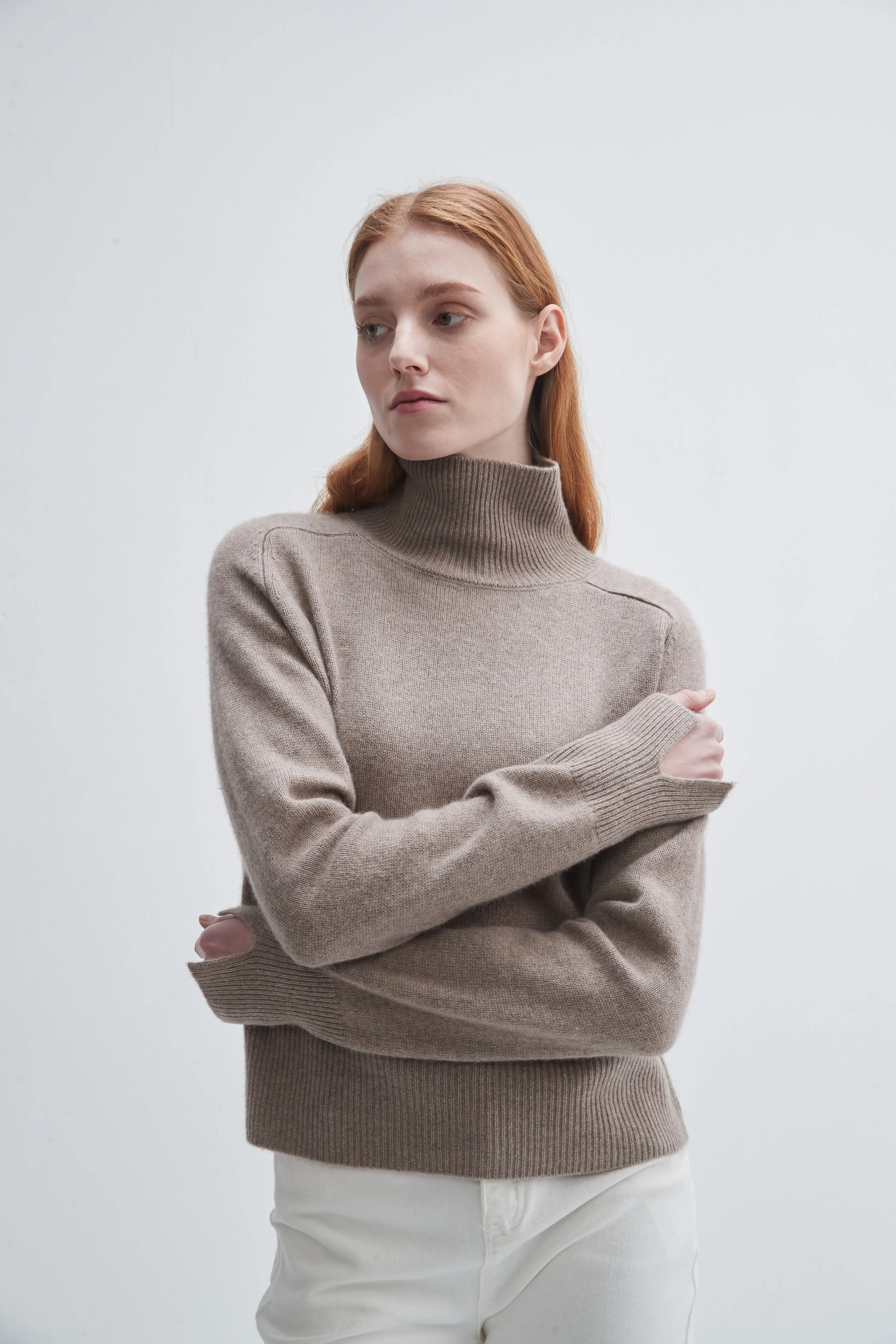 Saddle Sleeve Standneck Cashmere Sweater sold by Pissenlit