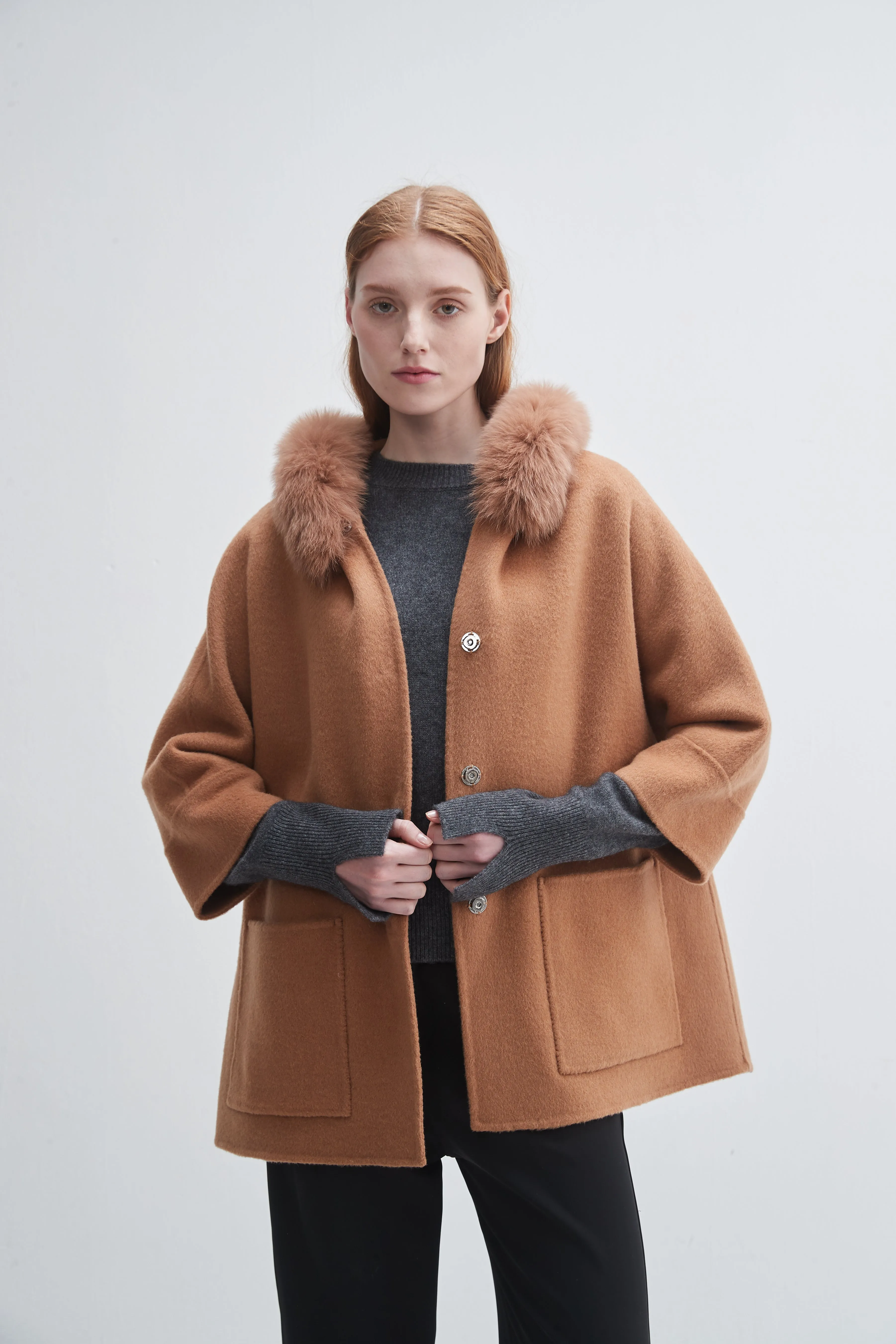 Fur Trim Hooded Cashmere Jacket sold by Pissenlit product image thumbnail 5
