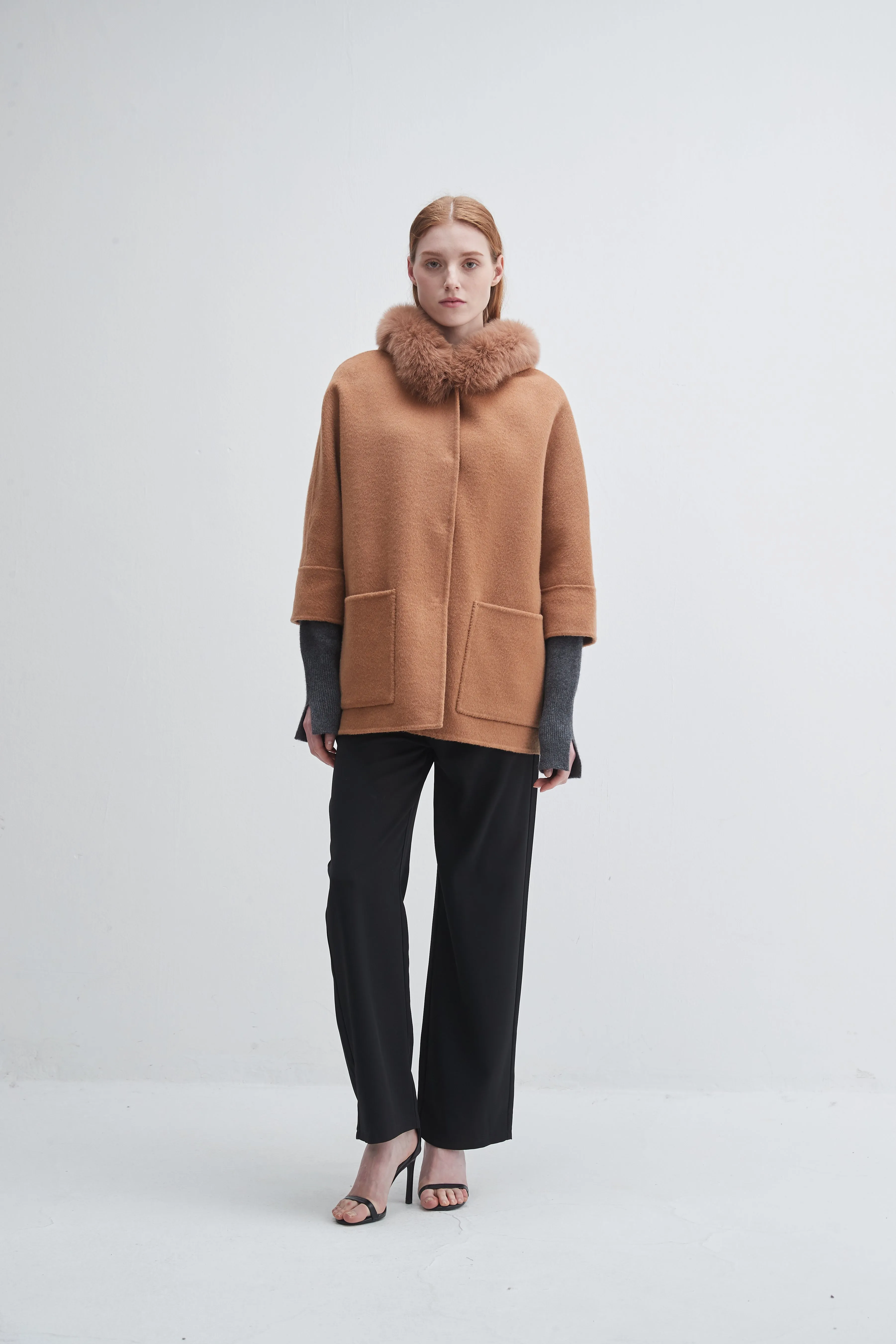 Fur Trim Hooded Cashmere Jacket sold by Pissenlit product image thumbnail 2